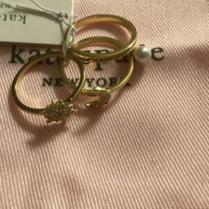 Kate Spade Gold Ring Trio with Pearl and Crystal Accents Stargazer